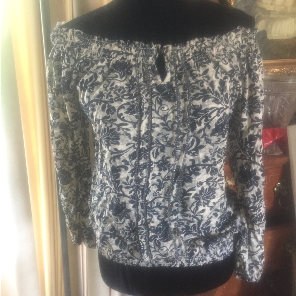 Lucky brand blue floral top off shoulder